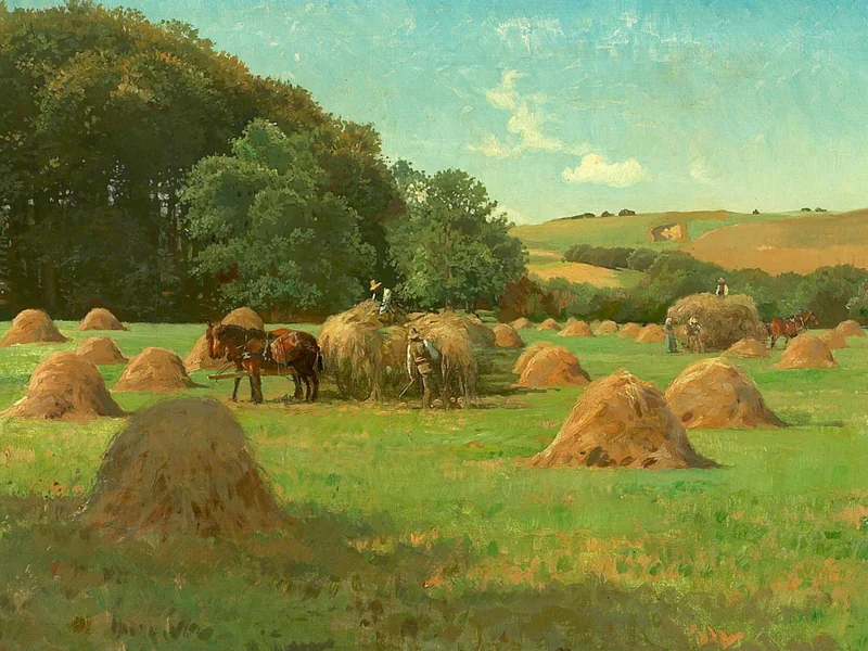 1850-Frants Henningsen - Paesaggio autunnale con figure e cavalli